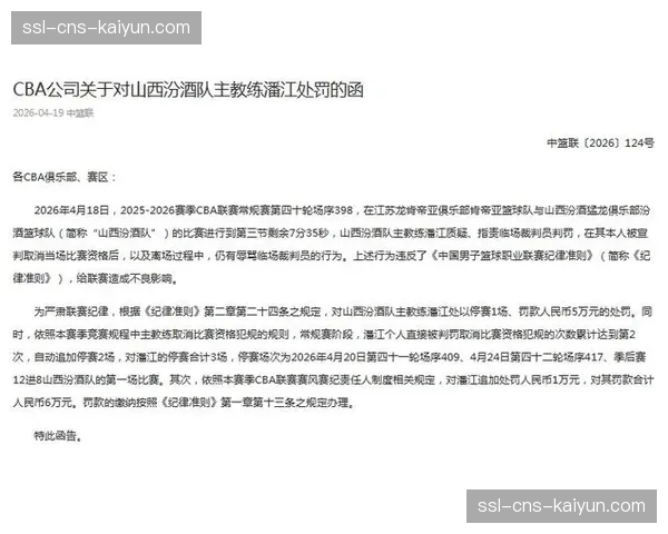 CBA公司对山西汾酒俱乐部处罚，因违反联赛相关规定
